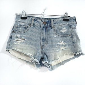American Eagle Light Blue Distressed High-Waisted Jean Shorts